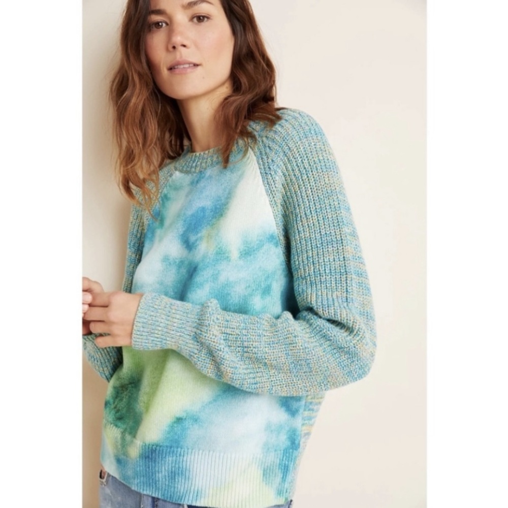 ANTHROPOLOGIE Watercolor
Tie-Dye Chic Sweater Cotton Knit Blue Green Size XS.